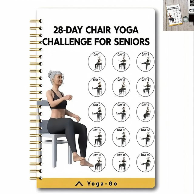 Notizbuch für die 28-Tage-Stuhl-Yoga-Challenge mit Trainingsplan für Anfänger, weiß, liniertes Papier - Bild 1