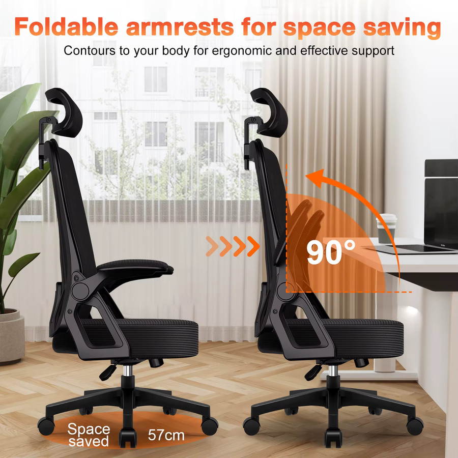 Ergonomischer Bürostuhl Daccormax in Schwarz mit verstellbarer Kopfstütze und Lendenwirbelstütze aus Stoff - Bild 5
