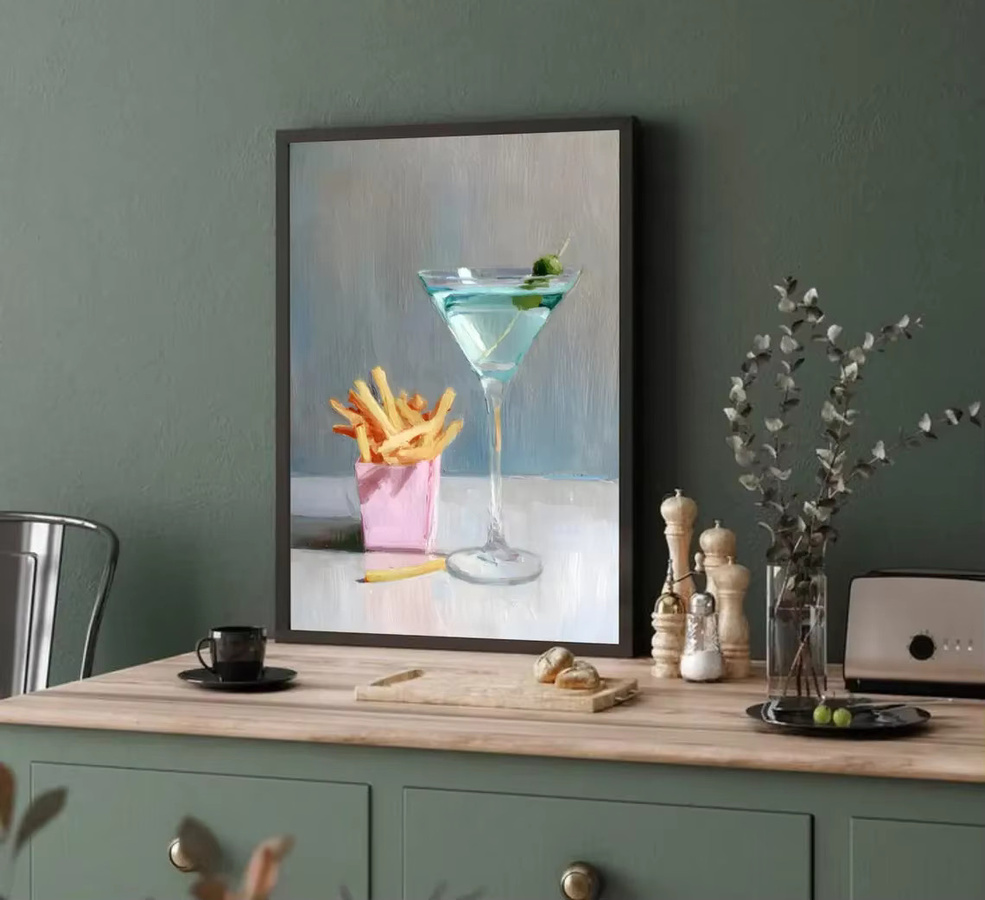 SHENCHEN Wandkunst Martini und Pommes Frites Retro Ölgemälde Druckgrafik in Mehrfarbig auf Leinwand - Bild 2