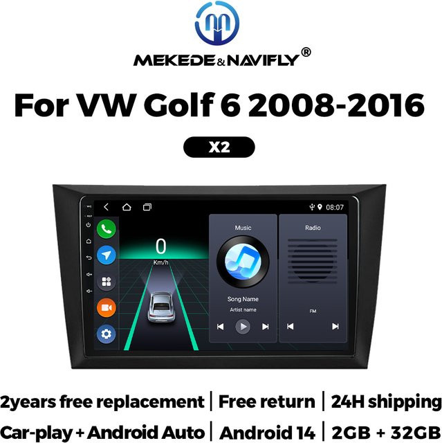 MEKEDE Android 14 9-Zoll-Autoradio mit Carplay und GPS für Volkswagen VW Golf 6 (2008-2016), Multimedia-Player und intelligentes Auto-Audiosystem in Schwarz - Bild 1