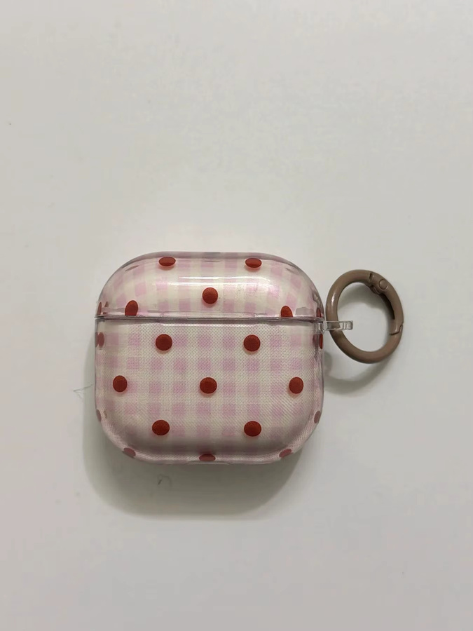 Apple AirPods Hülle mit Retro Polka Dots und Gittermuster in Pink und Green inklusive Haken für AirPods 1, 2, 3, 4 und Pro 2/3 - Bild 3