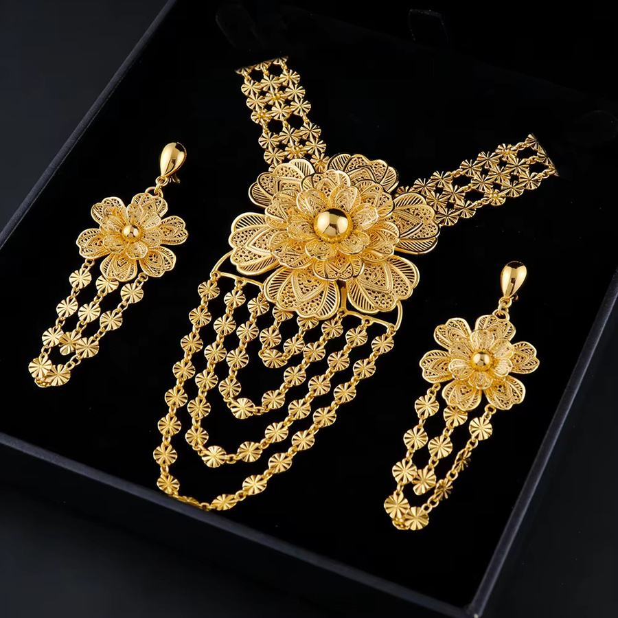 YM Schmuck-Set, Halskette, Ohrringe, Goldfarbe - Bild 3