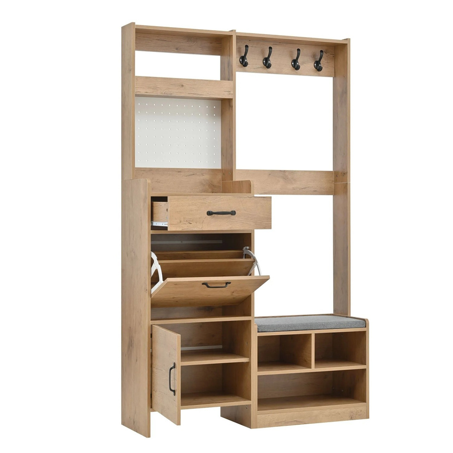 okwish Garderoben Set mit Schuhbank und Haken für den Flur, Natur, B/T/H: 108,0 x 35,0 x 180,0 cm - Bild 2