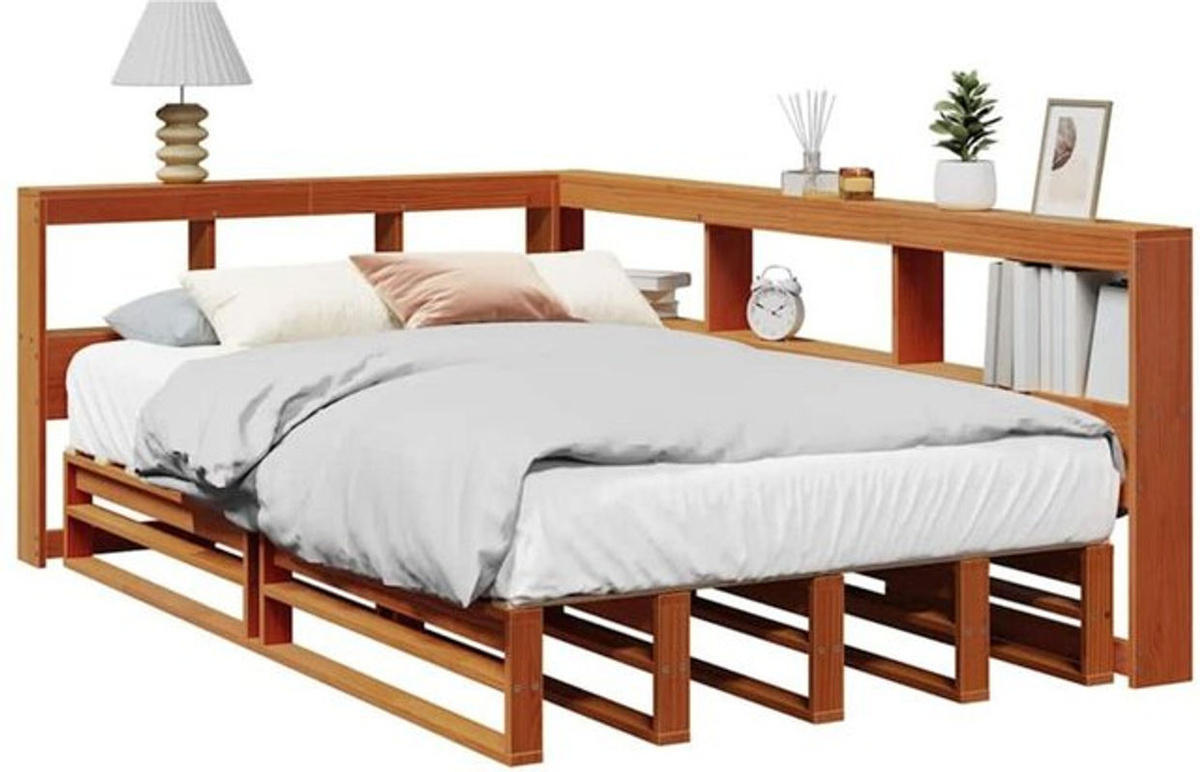 Massivholzbett aus Kiefer mit Regal von Vidaxl in Braun, B/T/H: 120 x 190 x 80 cm - Bild 1