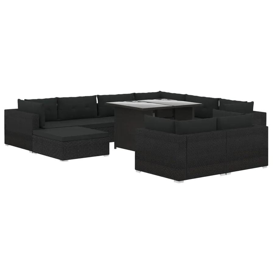 vidaXL 10-tlg. Garten-Lounge-Set aus Poly Rattan in Schwarz mit Auflagen und Couchtisch - Bild 2