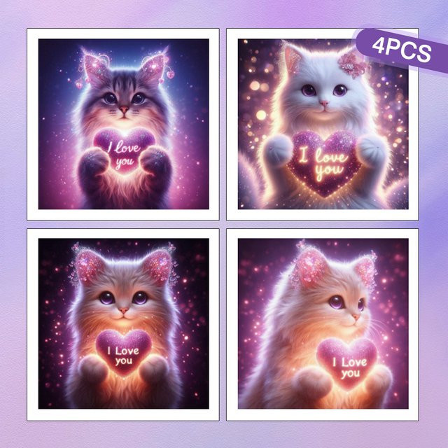 HUACAN 4er Set Diamantmosaik DIY Katze Tier Wandbilder mit Vollrunden Bohrern in Mehrfarbig - Bild 1