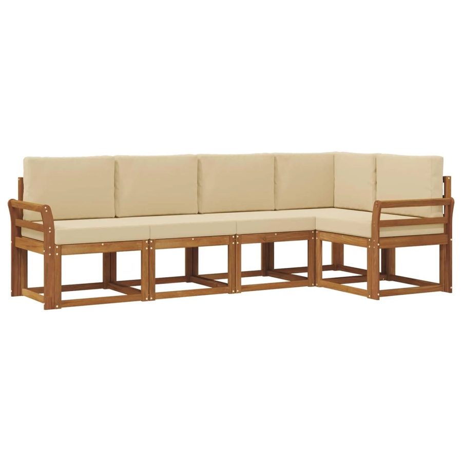vidaXL L-Shape Garten-Sofa Set aus Akazienholz in Beige und Braun mit 5 Kissen und abnehmbaren Bezügen - Bild 2