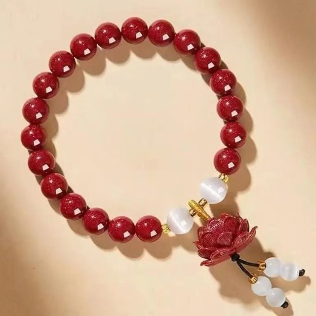 Armband, Weißer Jade Lotus, Lila Goldener Sand Roter Kristall, Unisex - Bild 1