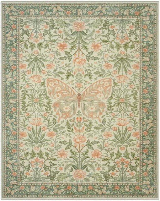 Lodestar Vintage Floral Teppich mit Schmetterling in Rosa, Rechteckig, B/T: 60 x 40 cm - Bild 1