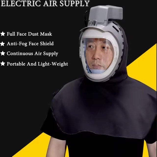 Elektrisch angetriebene Staubmaske mit Kapuzenumhang in Schwarz für industrielle Anwendungen wie Polieren und Schleifen - Bild 1
