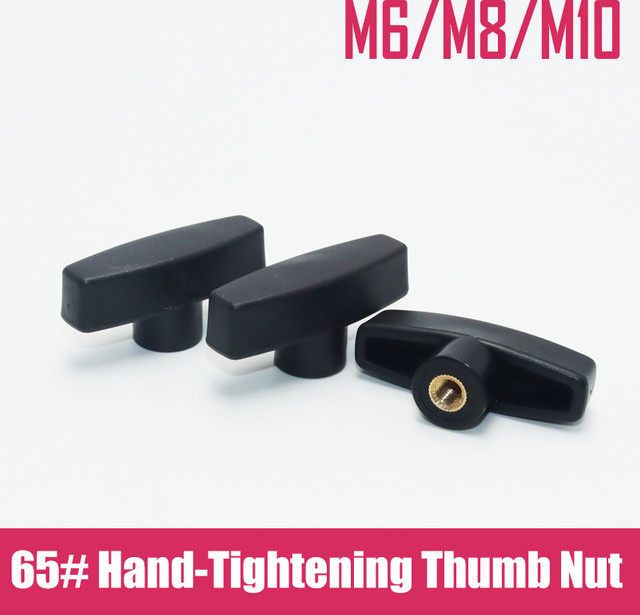 YMAX T-förmige Schmetterlingsmuttern aus Bakelit mit Flügelgriff und Kunststoffkopf in Schwarz, Kopfdurchmesser: 65 mm, M6 M8 M10 - Bild 1