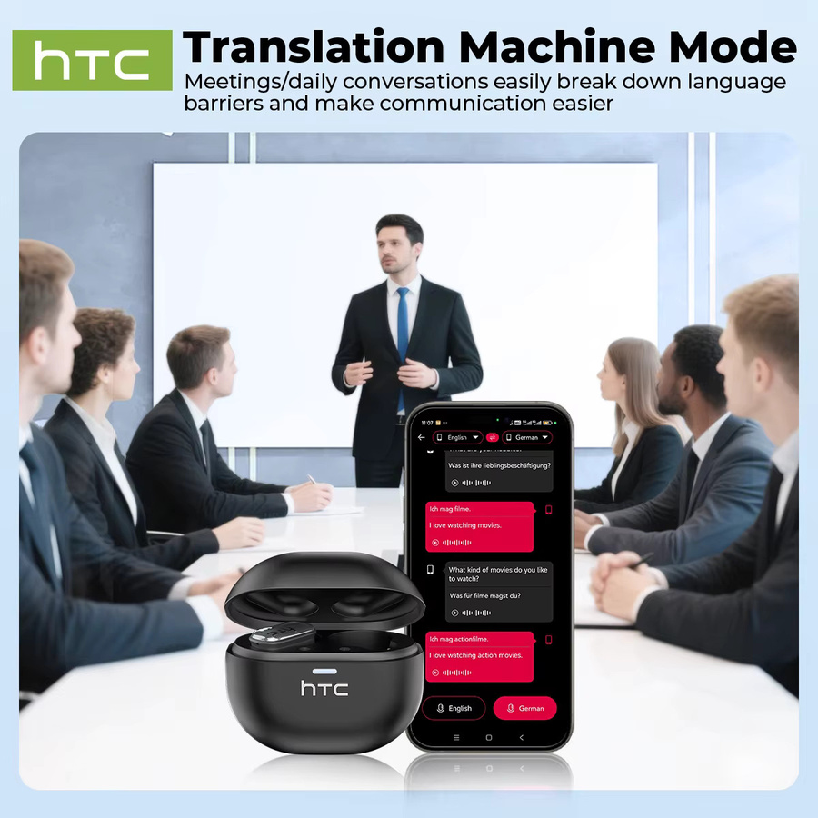 HTC NE16 AI-Übersetzungs-Ohrhörer TWS kabellose Bluetooth-Kopfhörer mit HD-Anruf und HIFI-Stereo für Sport in Schwarz und Grün - Bild 3
