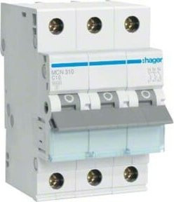Hager Leitungsschutzschalter MCN310 3-polig 10A C-Charakteristik, Breite: 5,25 cm, Tiefe: 7 cm, Höhe: 8,3 cm - Bild 1