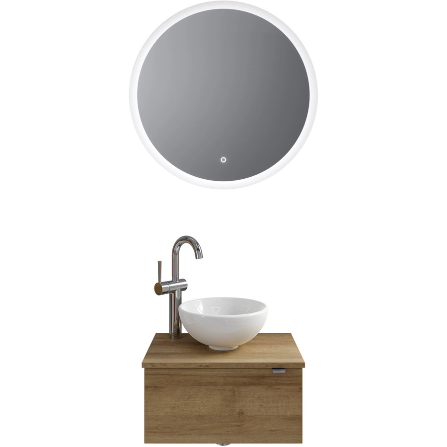 Pelipal Badmöbel-Set Serie 6915 Riviera Eiche mit Keramik Aufsatzbecken, Waschtischunterschrank und Funktionsspiegel mit LED-Beleuchtung und Sensor-Schalter, Breite: 70 cm - Bild 2