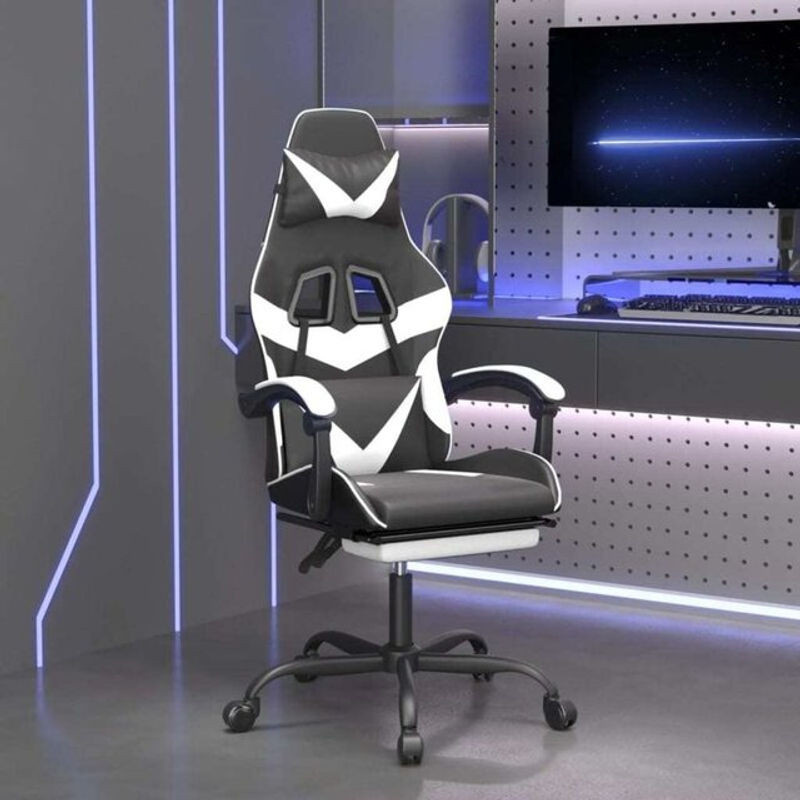 vidaxl Gamingstuhl aus Kunstleder mit Fußstütze in Schwarz/Weiß - Bild 1