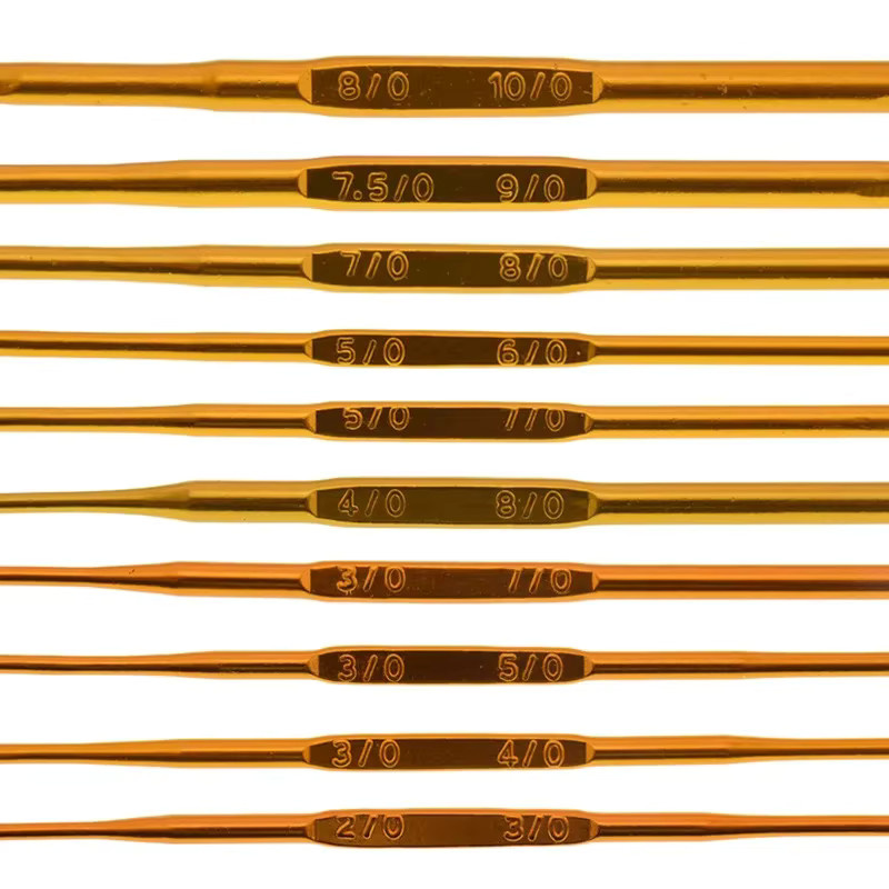 10-teiliges Set aus goldenen Aluminium Häkelnadeln mit Doppelende und Strickmarkern für Erwachsene - Bild 2