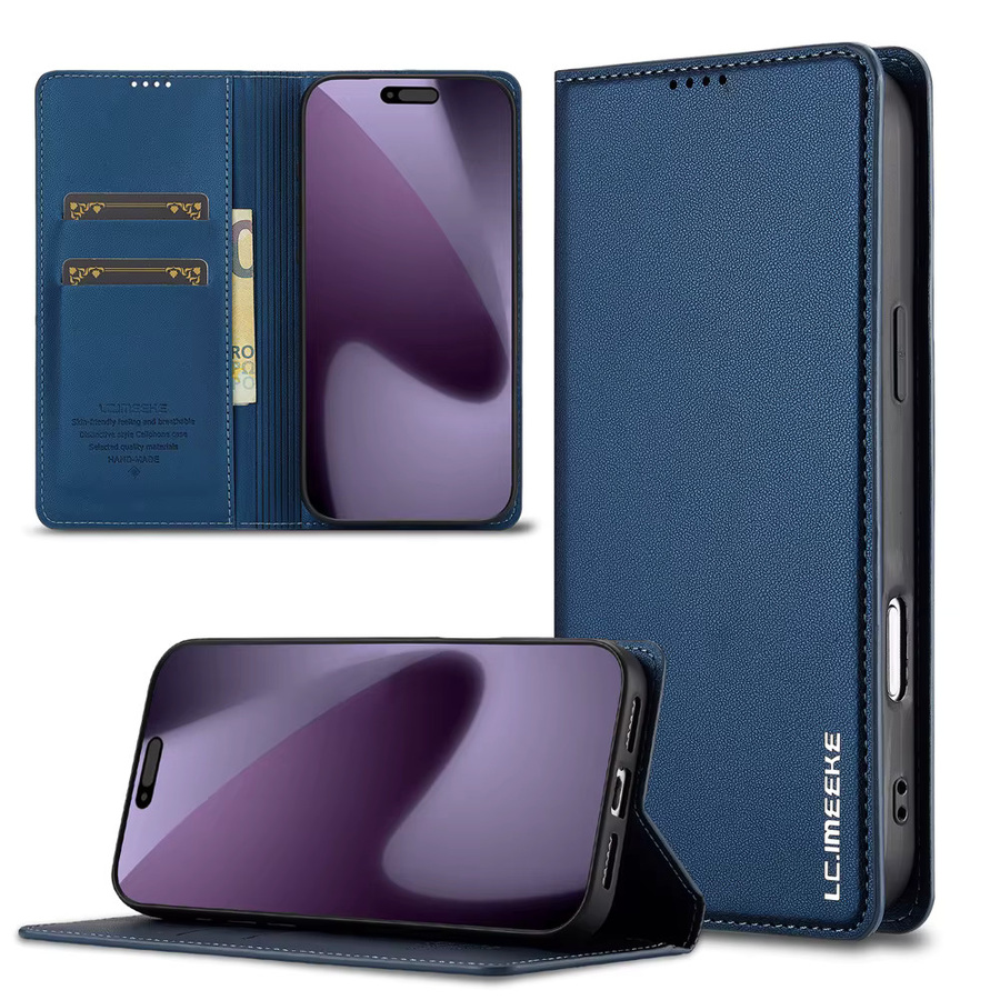 Magnetische Kartenhalter Brieftaschen Handyhülle aus PU-Leder für Apple iPhone 17 Air 16 16e 15 14 13 Mini 12 11 XR XS X Pro Max in Braun und Blau - Bild 2