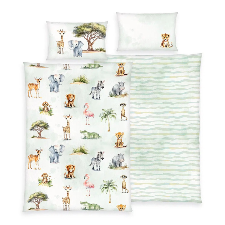Herding Renforce Kinder Bettwäsche Safari mit Tier-Motiven in Mintgrün, Set aus Bettbezug und Kissenbezug, B/H: 135 x 200 cm und 80 x 80 cm - Bild 1