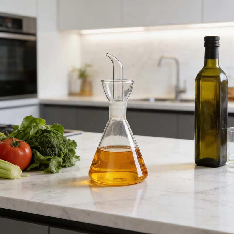 RSCHEF Ölspenderflasche aus transparentem Borosilikatglas mit Skala und auslaufsicherem Design für Essig, Sojasauce und Gewürze - Bild 3