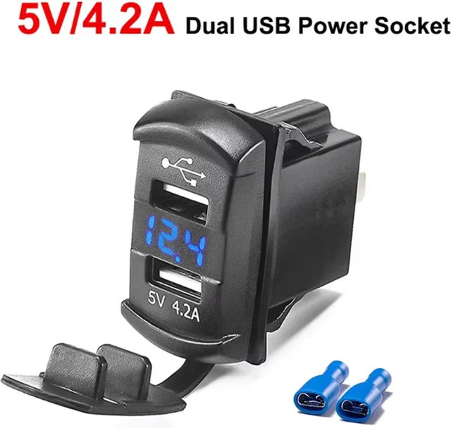 KEBETEME Dual USB Auto Steckdose Ladegerät mit LED Digital Voltmeter, Wasserdicht 12-24V, Schwarz - Bild 1