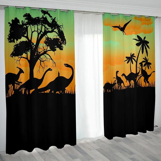 Verdunkelungsvorhang Yiran Furniture mit Dinosaurier-Muster, Mehrfarbig, Breite: 55 cm, Höhe: 120 cm - Bild 1