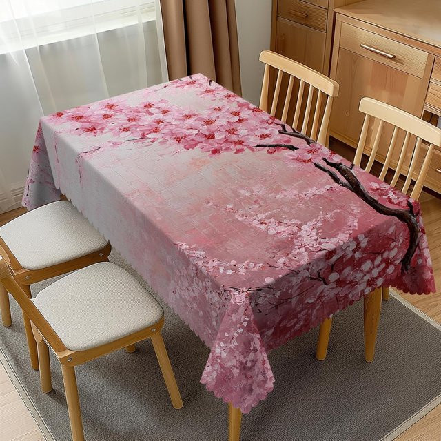 JMG Household Supplies Tischdecke mit rosa Kirschblüten-Muster, rechteckig, wasserabweisend und waschbar, B/L: 140 x 180 cm - Bild 1