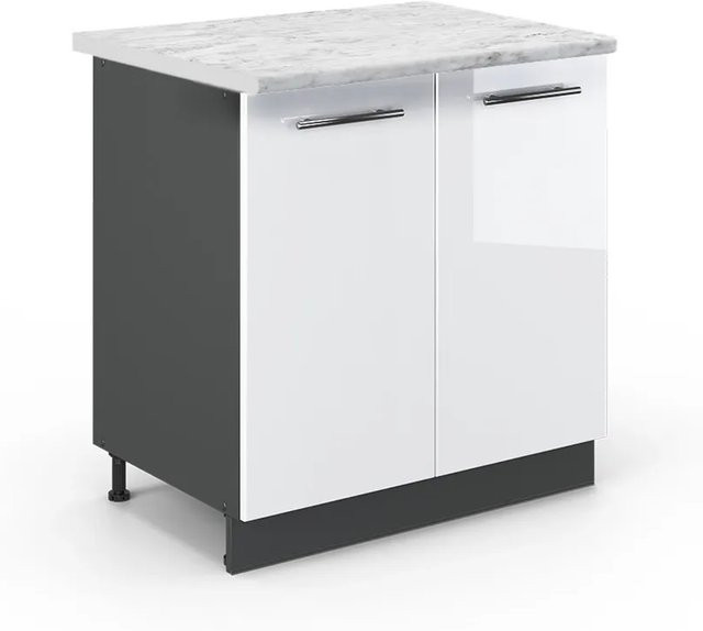 Vicco Spülenunterschrank Fame-Line in Weiß Hochglanz und Anthrazit mit Regal, B/T/H: 80 x 60 x 82 cm - Bild 1