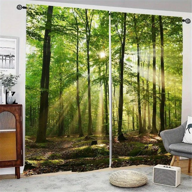 2er-Set Dekorative Wandteppiche mit Fluss, Berg und Wiese Motiv von A Family Of Home Textiles in Grün, B: 70 cm, H: 160 cm - Bild 1