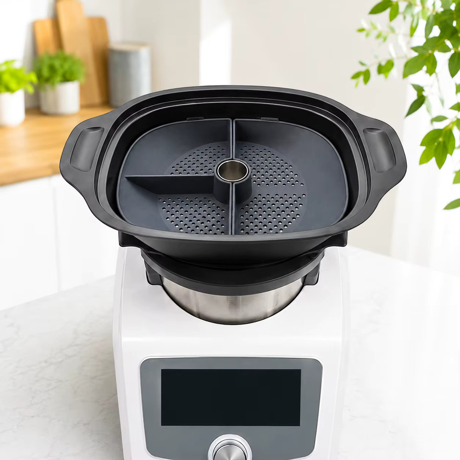 Geteilte Silikon-Dämpfschale für Monsieur Cuisine Connect Smart Trend, 2-teiliger Dämpfeinsatz mit Edelstahlring, Grau - Bild 2