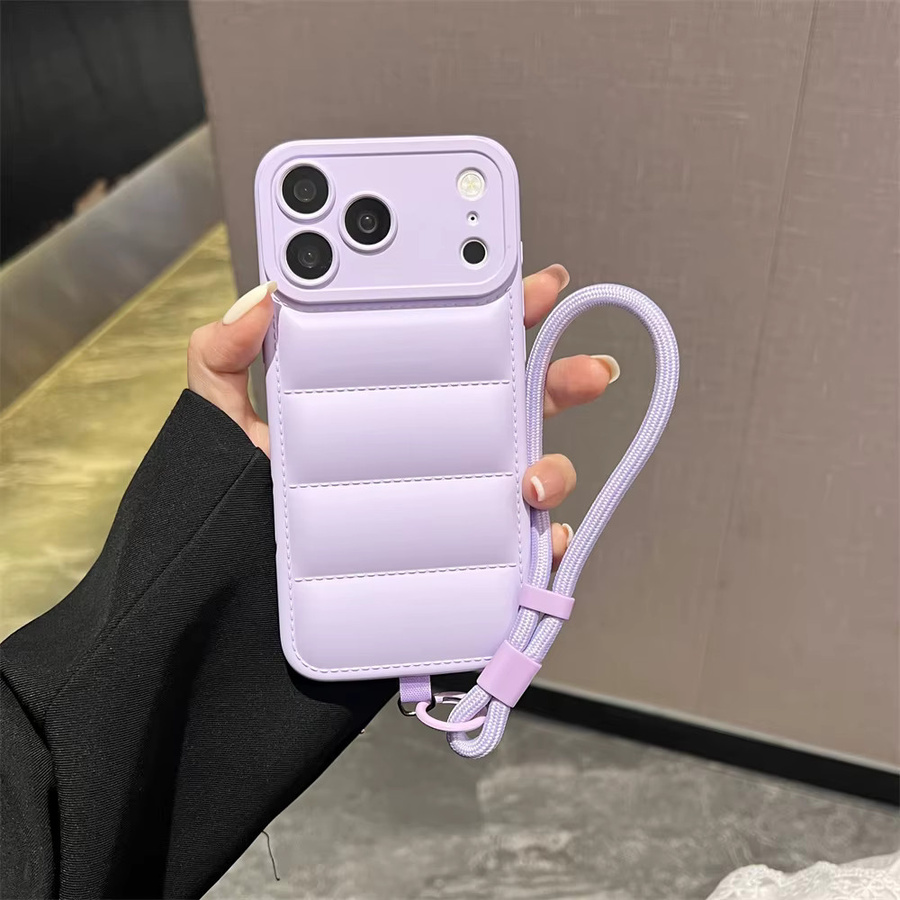 Lolozzx Handyhülle im Daunenjacken-Design mit Lanyard-Handschlaufe für iPhone 17 16 15 14 13 12 11 Pro Max Air Plus aus weichem Silikon in Blau - Bild 2