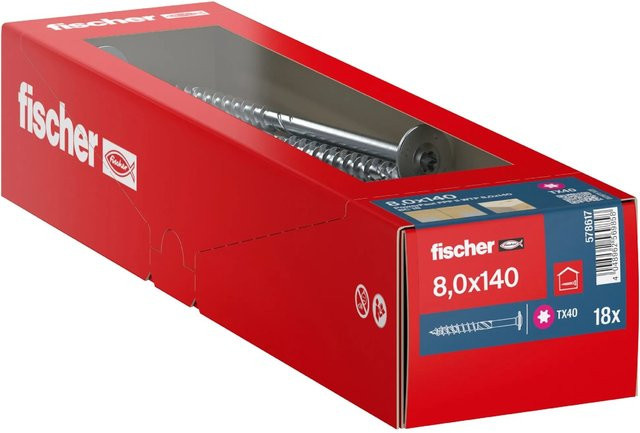 Fischer Holzbauschraube PowerFast II Tellerkopf mit Torx-Antrieb, Farbe Silber, 18 Stück, Durchmesser: 8 mm, Länge: 140 mm - Bild 1