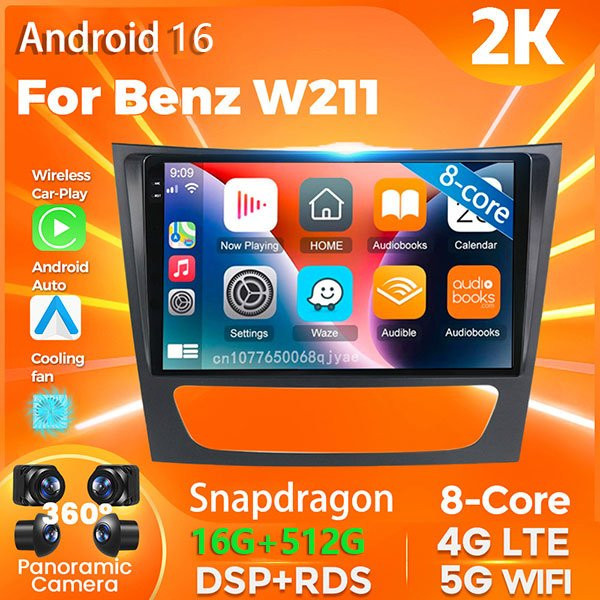 RSNAVI Android 16 Autoradio für Mercedes Benz W211 mit Carplay, Navigation, 4G, WIFI, Bluetooth und 360 Kamera in Schwarz - Bild 1