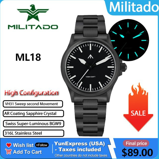 MILITADO Armbanduhr, Quarz, Edelstahl, Schwarz, Herren - Bild 1