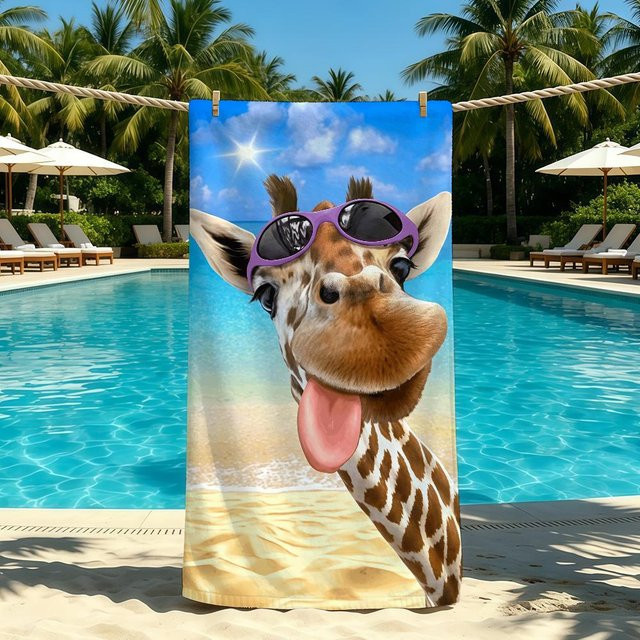 JMG Household Supplies Giraffe Handtuch mit Cartoon-Motiv, schnelltrocknend und super saugfähig, Mehrfarbig, B: 40 cm, H: 70 cm - Bild 1
