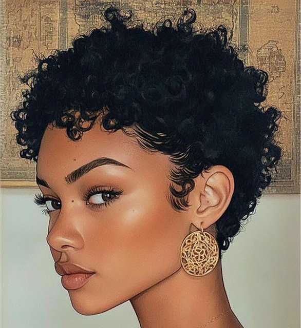 OYM HAIR Perücke, kurze Pixie-Echthaarperücke, lockig, Damen - Bild 1