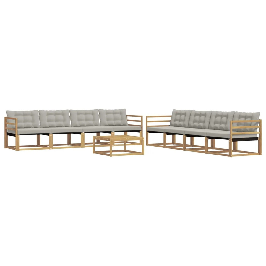 vidaXL Outdoor-Sofagarnitur aus Akazienholz mit Textilene und Kissen, 9-teiliges Set, Weiß-hellgrau, B/T/H: 79 x 79 x 37 cm - Bild 2