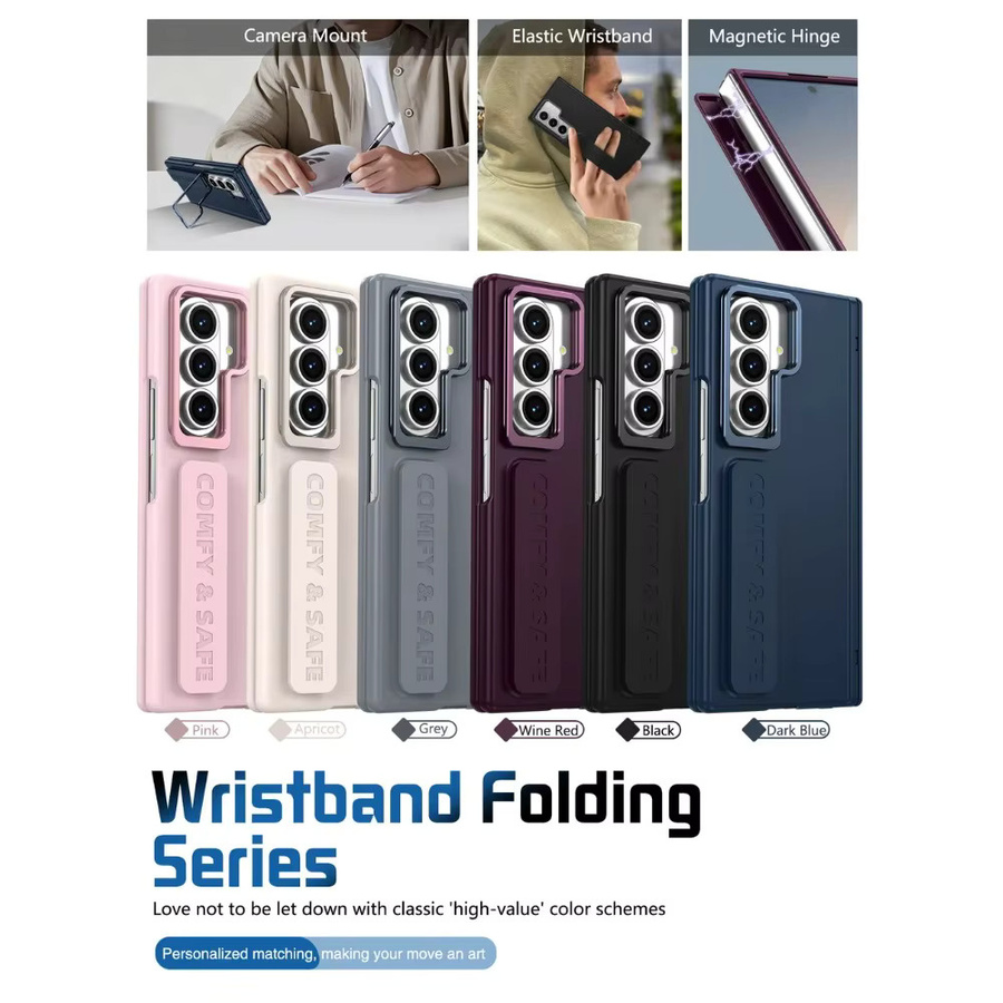 Business Armband Schutzhülle für Samsung Galaxy Z Fold 7, 6, 5, 4 mit Linsenhalterung, Scharnierschutz und gehärteter Folie in Rot - Bild 2