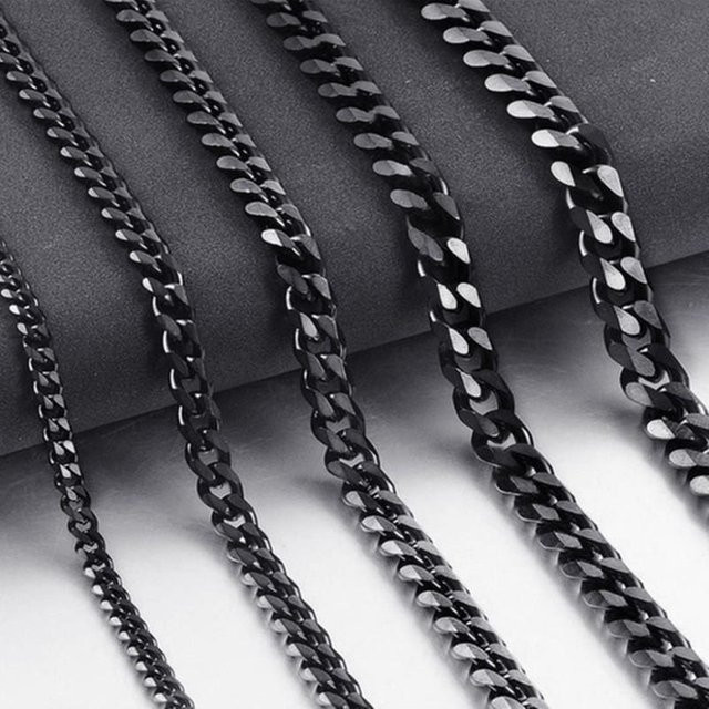 Lucky Star Jewelry Halskette Cuban Link, 316L Edelstahl, Zirkon, schwarz, 50 cm, Unisex - Bild 1
