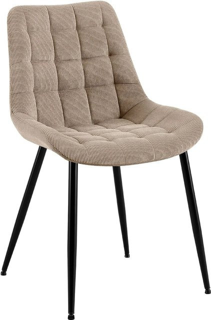 DELUKE Esszimmerstuhl HASAN in Taupe mit Cord-Bezug, moderner Stuhl für Esszimmer und Küche, B/T/H: 52 x 58 x 83 cm - Bild 1