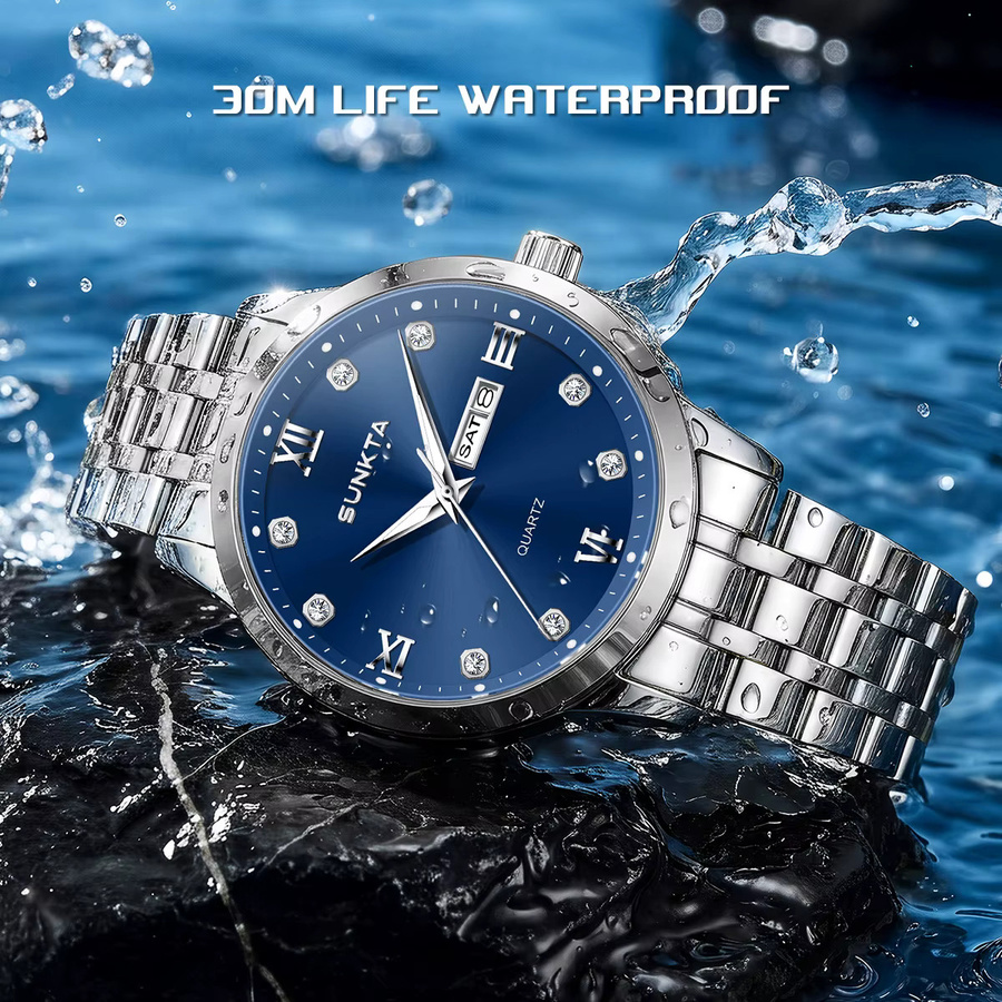 LIGE Armbanduhr, Quarz, Edelstahl, Silikon, Blau, Herren - Bild 5