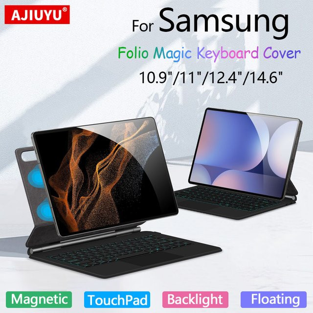 Magnetische Smart Keyboard Tastaturhülle für Samsung Galaxy Tab S7 S8 S9 S10 FE Plus Ultra in Schwarz - Bild 1