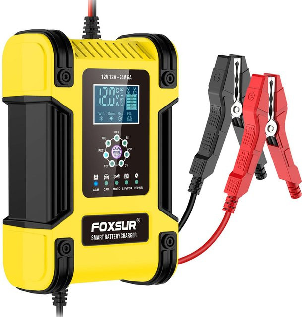 FOXSUR Smart Autobatterieladegerät mit 7 Stufen und Touch-Button, Gelb - Bild 1