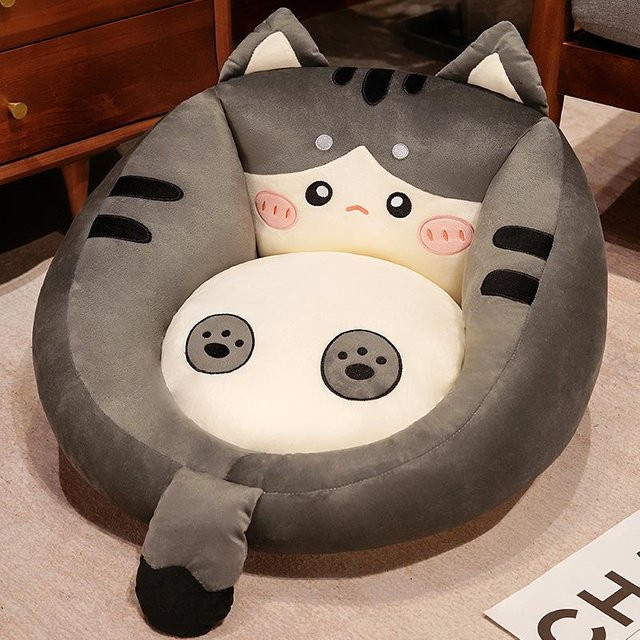 Cartoon-Katze Sitzkissen als Tatami-Matte und Futon in Grau, B/H: 50 x 30 cm - Bild 1