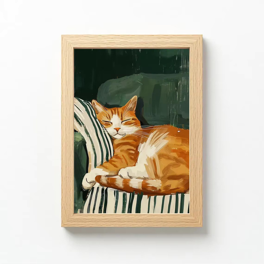 Minimalistischer Wanddruck SHENCHEN Schlafende Katze in Dunkelgrün und Multicolour als zeitgenössische Kunst für dein Wohnzimmer - Bild 4