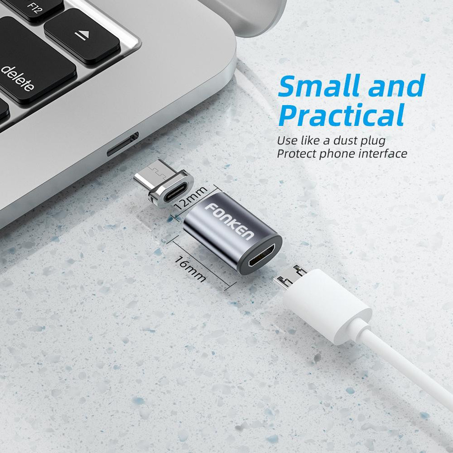 FONKEN Magnetischer USB-C auf Micro-USB Konverter Adapter Set, Grau - Bild 3