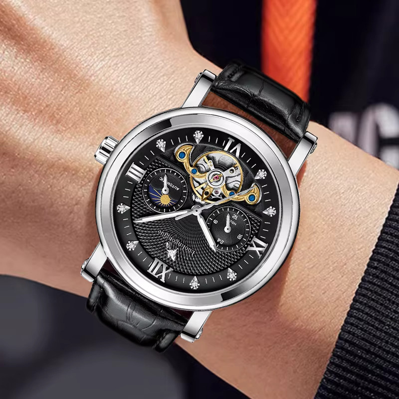 LUOLINGONGJUE Armbanduhr, Automatik, Skelett-Tourbillon, Herren, Leder - Bild 2