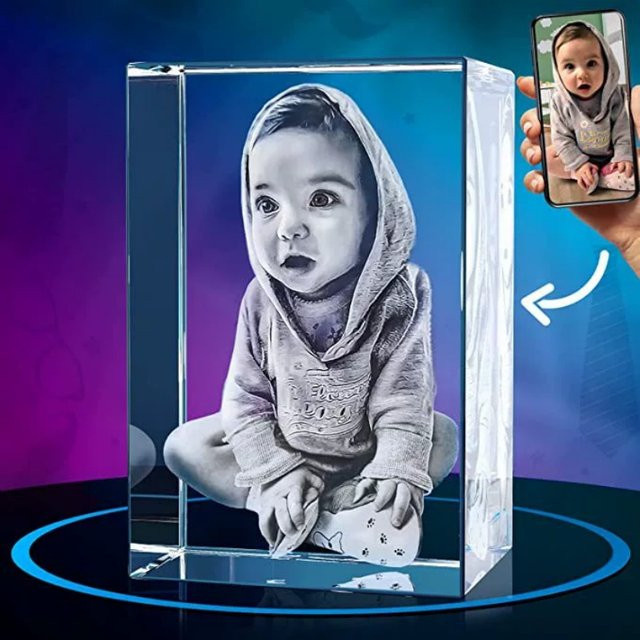 DEANSEN Kristall-Kerzenhalter mit personalisiertem Foto-Druck als Gedenkgeschenk für Familie und Haustiere, transparent, rechteckig - Bild 1