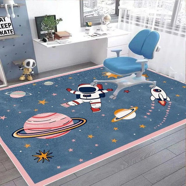 Karpetti Weltraum Astronaut Cartoon Teppich für Kinderzimmer und Wohnzimmer, Blau, B: 160 cm, T: 200 cm, Waschbar und Rutschfest - Bild 1