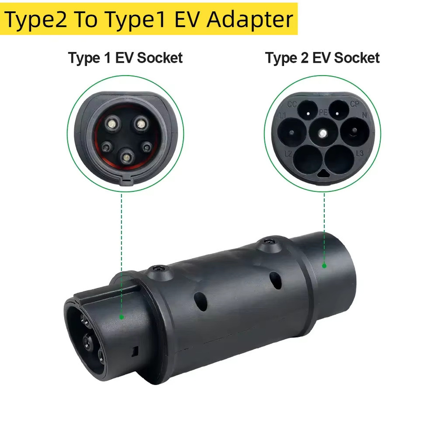 Isigma EV-Ladegerät-Adapter Typ2 IEC62196-2 auf Typ1 SAEJ1772 22 kW für Elektrofahrzeuge in Schwarz - Bild 1