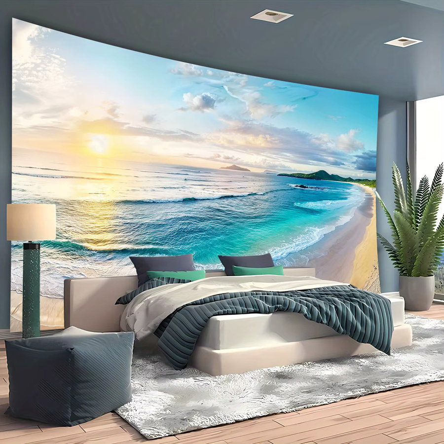 VIKAMA Wandteppich Meereslandschaft mit Ozean und Sonnenuntergang, Mehrfarbig, B: 95 cm, H: 73 cm - Bild 3